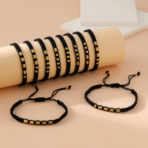 Songfu, nuevo estilo, cuerda trenzada de nailon, cuentas de acero inoxidable con números de código Morse, nudo plano, pulseras tejidas hechas a mano para parejas - Product Image 1