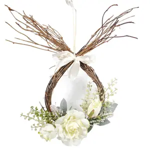Spring Luxury Artificial Wreath Home Wall hanging Ornaments White Rose Flower Wedding Wall Decoration Easter Flower Swag