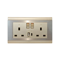 MGA Prises de sécurité Twin UK Socket avec interrupteur et indicateur & USB Type a & C PD 18W 304 Grade Acier inoxydable Argent Cuivre