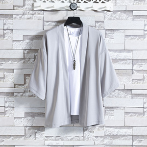 Chemises <span class=keywords><strong>Kimono</strong></span> Japonaises pour Hommes, Cardigan Léger et Décontracté à Points Ouverts, Yukata Tendance Noir, Manches 3/4, Vêtement d'Extérieur pour les Vacances d'Été - Product Image 4