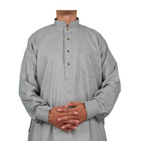 Ensemble Thobe islamique modeste léger à col montant et manches longues avec boutons métalliques en coton et pantalon pour enfants