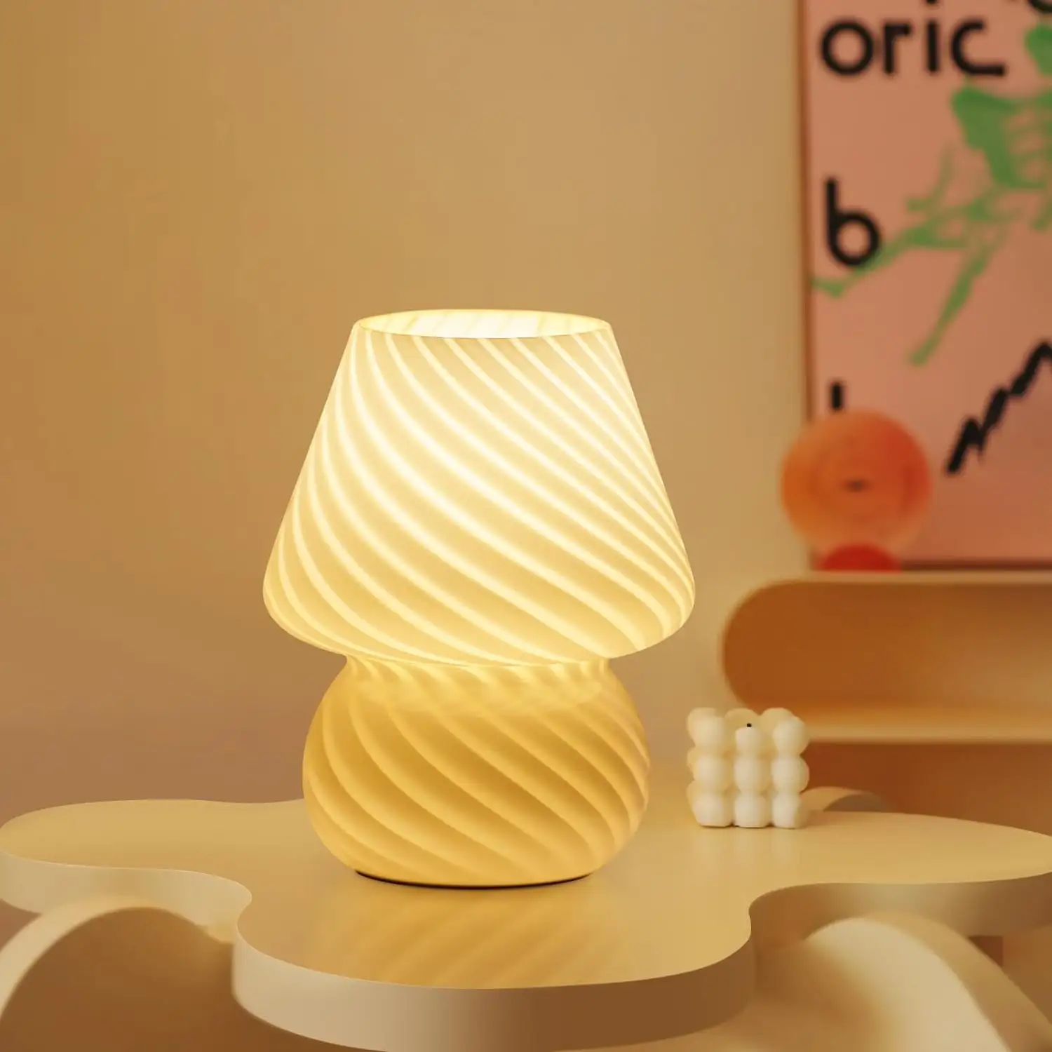 individuelle LED Pilzlampe-kleine Nachttischlampe mit gestreiftem Glas Nachttischlampe