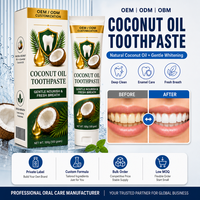 Dentifrice à l'huile de coco naturelle, soin doux pour l'émail, nettoyage en profondeur, OEM ODM OBM, marque privée, faible MOQ, commande en gros, fabricant