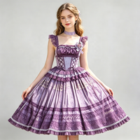Robe longue Lolita JSK style manoir vintage, motif peinture à l'huile, avec bretelles, dentelle et jupe évasée, pour costume de cosplay princesse classique pour fête du thé