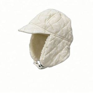 Fashion White Bomber <b>Hat</b> Women Winter Warm Cotton Cap Ear protection Flight Cap Winter <b>Hats</b> With Ear Protection - Product Image 1