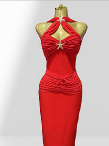 Nuovo arrivo di serie autunno e inverno festa di moda Golden Starfish <span class=keywords><strong>vestito</strong></span> a fasciatura rossa aderente senza maniche - Product Image 3