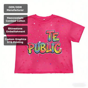 Camisetas de Lujo Personalizadas para Hombre, 100% Algodón, con Estampado Gráfico, Adornos de Diamantes de Imitación, Lavado Monkey, Efecto Desgastado por el Sol - Product Image 1