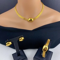 Parure de bijoux géométriques en alliage plaqué or 24 carats de style vintage de Dubaï pour mariée, comprenant bracelet, boucles d'oreilles et colliers pour femme