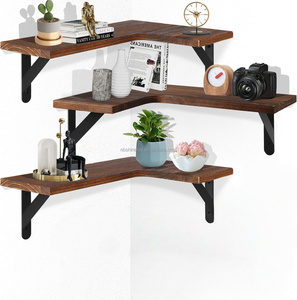 Kệ gỗ treo tường hình chữ L 3 tầng, kiểu dáng rustic, dùng để trang trí và lưu trữ đồ dùng trong nhà bếp và phòng tắm - Product Image 2