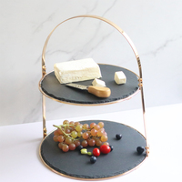 Présentoir de desserts à cadre doré, plateau d'exposition à desserts, planche à fromage en ardoise, support à gâteaux de mariage sur 2 niveaux