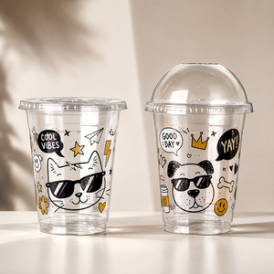 Custom Printed Disposable <b>Plastic</b> <b>Drink</b> <b>Cups</b> with Lids, Clear Summer Fruit Design Cold Beverage <b>Cups</b> for Parties - Product Image 2