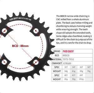 Piñón de Bicicleta de Aluminio CNC PASS QUEST 7075-T651, 88BCD, Dientes Anchos y Estrechos, para Juego de <span class=keywords><strong>Bielas</strong></span> Shimano <span class=keywords><strong>XTR</strong></span> M985, Piñón de Bicicleta de Montaña - Product Image 2