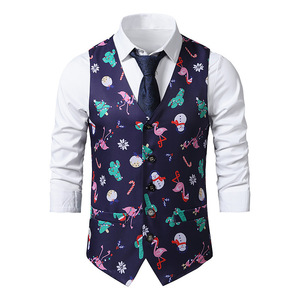Custom <strong>Men's</strong> Red Winter <strong>Christmas</strong> Vest Belt Santa Claus Patterns Tie Pocket Square Gift Family Party Single-breasted <strong>Waistcoats</strong> - Product Image 4