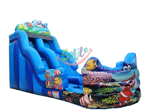 Tobogán de agua de tiburón de piscina pequeña inflable superventas Tobogán de agua inflable comercial <span class=keywords><strong>con</strong></span> piscina - Product Image 3