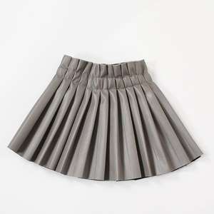 KS2923 New 2022 Kids Plain <b>Skirt</b> Fashion <b>Girls</b> PU <b>Skirt</b> Leather Pleated <b>Skirt</b> - Product Image 2