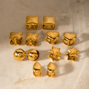 Boucles d'oreilles double face étoile cœur pour femmes Papillon carré goutte d'eau Boucles d'oreilles en acier inoxydable Bijoux plaqué or - Product Image 1