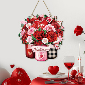 KingWIN Valentine's Day Wooden Hanging Ornament Rose Heart Welcome Door Sign Home <b>Decor</b> Farmhouse <b>Wall</b> Decoration - Product Image 3