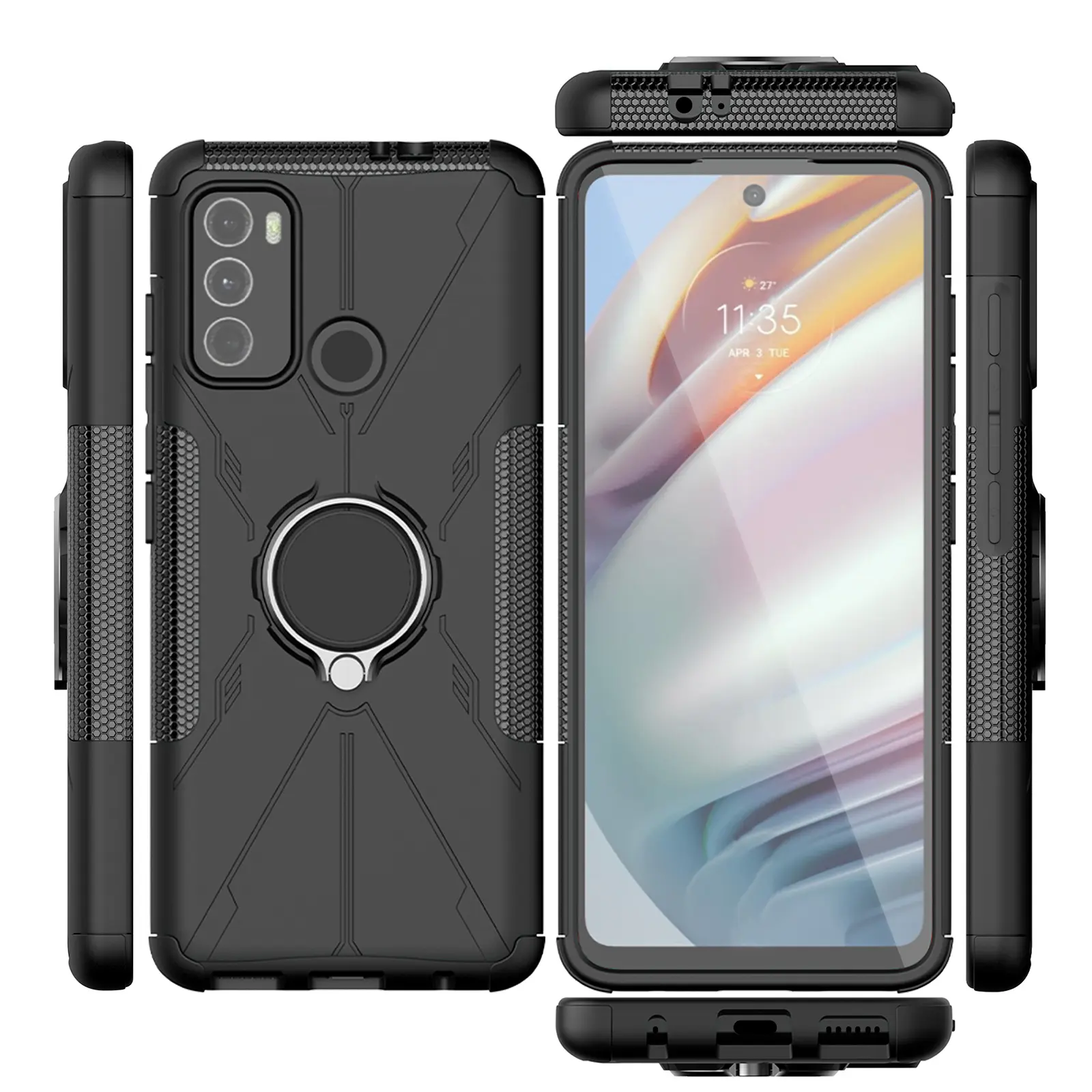 Heavy Duty Mobile Phone Rugged Spin Kickstand Rugged Armor Case Soft TPU PC Cover Shell For Motorola Moto G60 (6.78") Skin