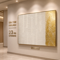 Elfenbeinweißes Goldblatt-Drapiertes Streifen-Basrelief Ölgemälde Strukturierte Wandkunst Goldrahmen Hotel-Lobby Empfang Wanddekoration Maßanfertigung Großhandel