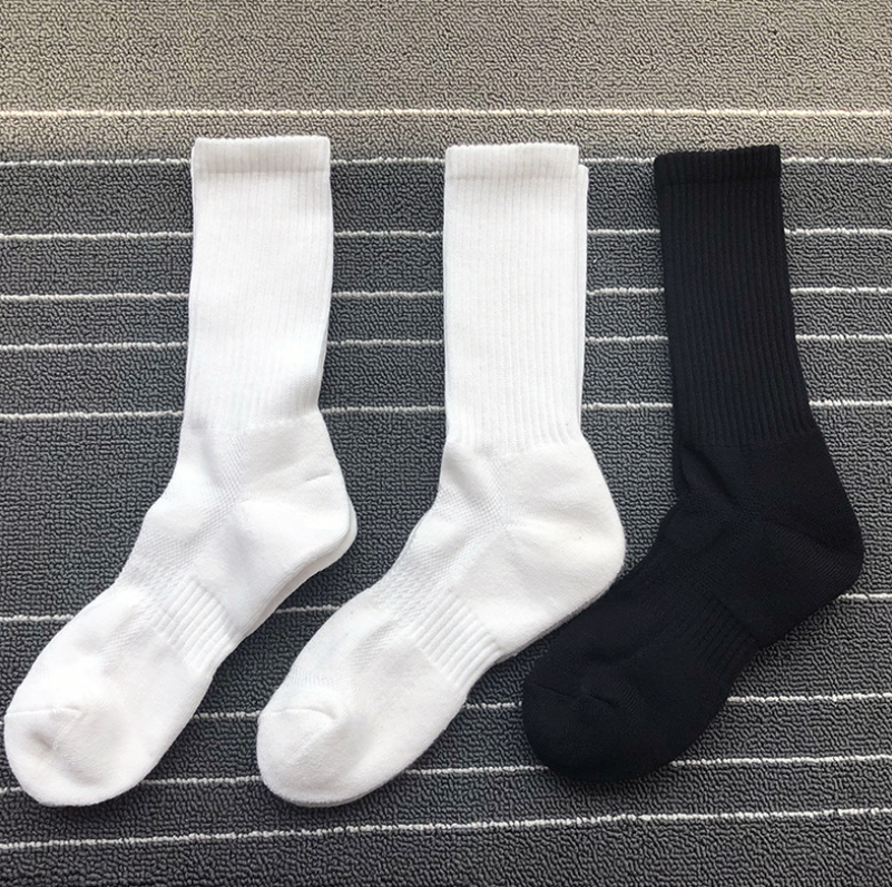 Sly38 — chaussettes de sport à tube long pour hommes, respirantes, couleur unie, noir et blanc, tissu éponge, épaisses