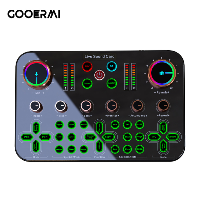Gooermi K600 Professional Live Sound Card Mini Audio Sound Mixer Board Voice Changer for Live Streaming Singing Gaming