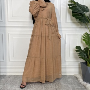 6319 #   Robe décontractée polyvalente en mousseline de soie respirante à pois, entièrement doublée, avec poignets élastiques et encolure à lacets - Product Image 6