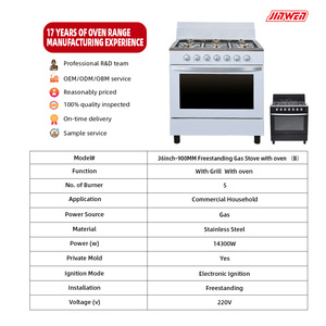JINWEN Hochwertiger 36-Zoll (900mm) freistehender 5-Flammen-Luxus-Gasherd mit Backofen, amerikanischer Propan-Elektroherd mit 5 Brennern - Product Image 2