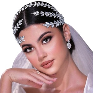 Diadema de novia americana europea, banda para el pelo con diamantes de imitación para fiestas de boda, accesorios para el cabello con forma hueca, sin presión - Product Image 6