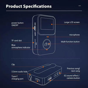 Mini reproductor MP3 con pantalla LCD, Bluetooth 5.0, batería recargable, diseño portátil, duración de la batería de hasta 10 horas - Product Image 2
