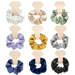 Paquete de Tarjetas Personalizadas con Coleteros Brillantes y Lujosos para el <span class=keywords><strong>Cabello</strong></span>, Accesorios de Coleteros Brillantes para Niñas en Tonos Morado, <span class=keywords><strong>Rojo</strong></span> y Marrón, Coleteros de Seda y Satén - Product Image 3
