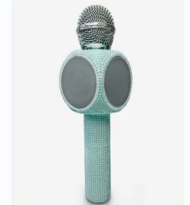 4-in-1 Portable Handheld Bling Rhinestones Shining Bluetooth Karaoke Microphone Speaker with LED Lights