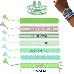 Thời Trang Biểu Tượng Tùy Chỉnh Thêu Tình Bạn Bện Vòng Đeo Tay Có Thể Điều Chỉnh Dệt Tua Màu Cam Và Màu Xanh Lá Cây Vòng Đeo Tay - Product Image 2