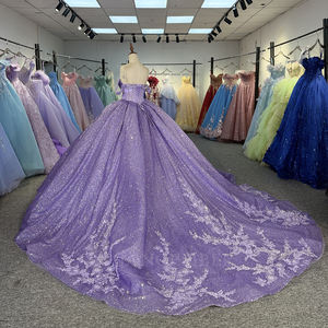 Robes de bal Quinceanera Dy6848 pour filles de 15 ans, robe de princesse scintillante en dentelle avec perles, jupe longue, corset et fleurs Jancember - Product Image 4