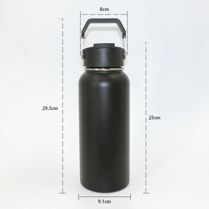 Bouteille d'eau isotherme en acier inoxydable noir de 32 oz avec couvercle rabattable breveté, poignée réglable en acier inoxydable, thermos anti-fuite - Product Image 5
