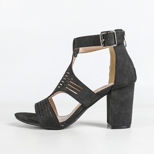 Sandales à talons pour femmes, bout ouvert, talon épais, respirantes, à boucle, élégantes, chaussures d'été, talon moyen 2-3 pouces, couleur unie, microfibre - Product Image 5