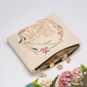 Eco Friendly Custom cotone cerniera borsa Make Up cotone tela di cotone borsa cosmetica per il trucco con Logo