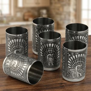 Ensemble de 5 verres vintage en acier inoxydable à double paroi avec motif paon, cadeau pour adultes - Product Image 4
