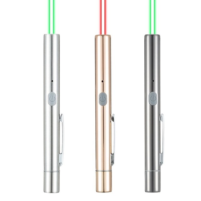 Portable USB Charging Stainless Steel Laser Pen Flashlight Red Green 50mw 29ft Field of View Led Presenter Torch