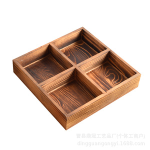 Four Compartment Wooden <b>Storage</b> <b>Tray</b> Rectangle Solid Wood Candy Box Desktop Organizer Retro Chinese Style - Product Image 5