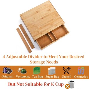 Four Directions Bamboo <b>Coffee</b> <b>Pod</b> Storage <b>Drawer</b> Desktop Organizer With Pull Out Design <b>For</b> Tea Bags And <b>Coffee</b> Capsules - Product Image 5