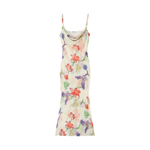 Robe nuisette à imprimé floral Runqi, col asymétrique, ourlet queue de poisson, taille naturelle, tenue décontractée quotidienne pour femme N9284 - Product Image 1