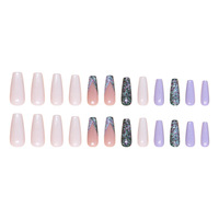 Ongles en forme de cercueil, French manucure violette, paillettes lavande, faux ongles à presser, fabriqués à la machine en ABS, lot de 24 ongles French manucure XL