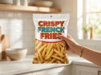 Sac pour frites surgelées – plastique personnalisé, qualité alimentaire, imprimable, avec fenêtre et scellé oreiller