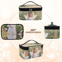 Bolsa Organizadora de Maquillaje Multifuncional de Doble Capa de Cuero PU con Impresión de Foto Personalizada, Bolsa de Almacenamiento de Cosméticos de Viaje de Gran Capacidad