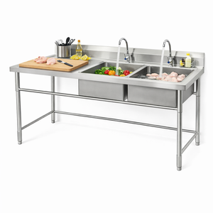 Lavello Commerciale in Acciaio Inox 304 a Vasca Singola con Alzatina, Facile da Pulire, Struttura Stabile, con Piano di Lavoro - Product Image 3