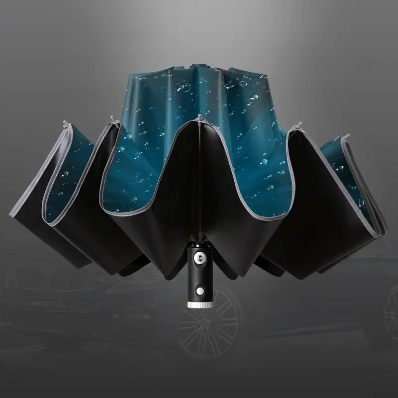 مظلة إعلانية ذات شعار مطبوع مطبوع ثابت ومشرق ليد ثلاثي الطي الأوتوماتيكي للسيارة للمشي للخلف