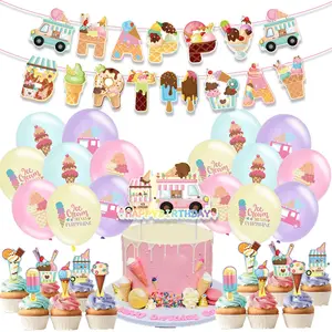 Eiscreme Thema Geburtstags feier Eis Banner Latex Ballon Cake Topper Set Geburtstags feier Dekoration für Kinder