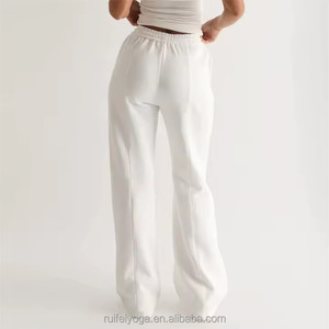 Wholesale <strong>Women</strong> Falre <strong>Jogger</strong> 100% Cotton Breathable Soft Baggy Wide <strong>Straight</strong> <strong>Leg</strong> Pants Sweatpants - Product Image 3