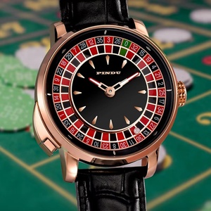 PINDU Players Gambling Series Men's Mechanical <b>Watch</b> European Roulette Poker Game Dial <b>Automatic</b> Movement Stainless Leather - Product Image 3