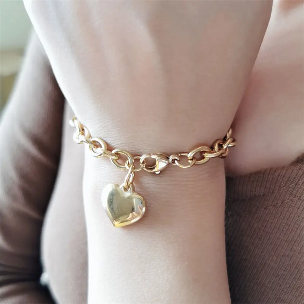 New personalized Lobster clasp Heart Shaped Pendant bracelet stainless steel heart bracelet 18k gold for men women Jewelry
